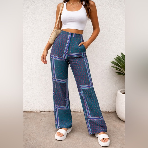 ASOS Pants - ASOS Patchwork Print High Waisted Retro Pants US 2